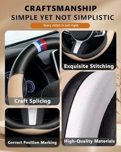 Customized Auto Car Steering Wheel Cover for BMW X1,X2,X3,X4,X5,X6,X7,i3,i4,i5,14.5-15 inch (Beige)
