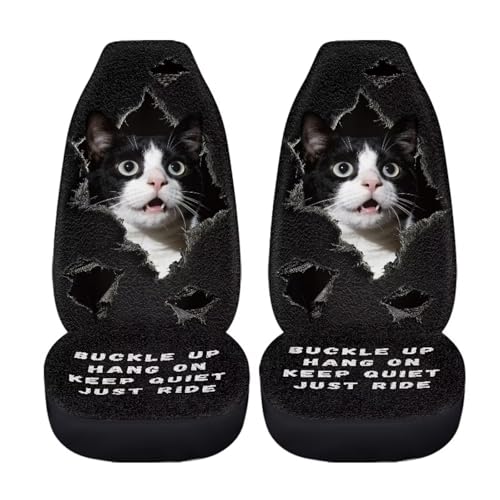 Cow Cat Print Car Front Seat Covers 2 Pack Universal Automotive Bucket Seat Covers Comfy & Breathable Car Interior Cover for Most Cars - color: Black and White - Cow Cat