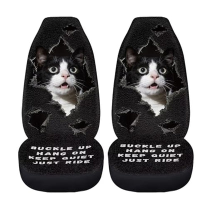 Cow Cat Print Car Front Seat Covers 2 Pack Universal Automotive Bucket Seat Covers Comfy & Breathable Car Interior Cover for Most Cars - color: Black and White - Cow Cat