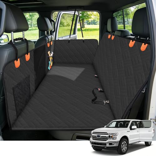 HOTEAGLE Dog Seat Cover for Full-Size Trucks & SUVs, 3-Section Hard Bottom, Waterproof & Nonslip Car Hammock for Large Dogs, Pet Truck Extender Cover, Spacious Space(+ 45%), Black - color: Black, size: For Full Size Truck