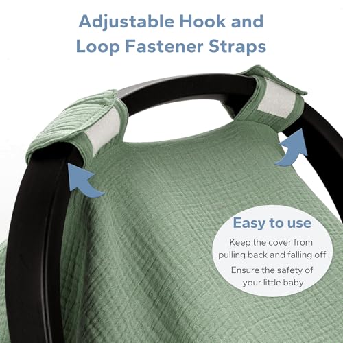 SERAPHY 100% Muslin Cotton Car Seat Cover Baby, 2 Pack Universal Carseat Covers Baby Boy Girl, Breathable Car Seat Canopy, Soft Infant Car Seat Cover for Summer and Winter—2 Pcs Green&Forest - color: Green&Forest