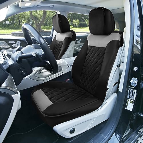 FH Group Deluxe Faux Leather Diamond Pattern Front Set Car Seat Cushions with Gift- Universal Fit for Cars, Trucks, & SUVs (Gray/Black) - color: Gray / Black
