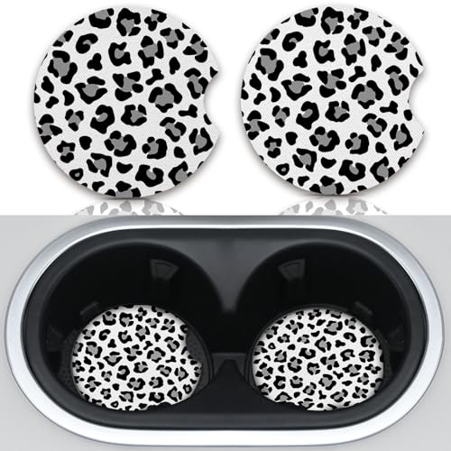 Leopard Print Car Coasters,Cute Car Assecories for Women,Universal Auto Anti Slip Insert Coaster, Rubber Car Coasters with A Finger Notch,Pack of 2 Drink Cup Holder Coasters - color: Leopard Print