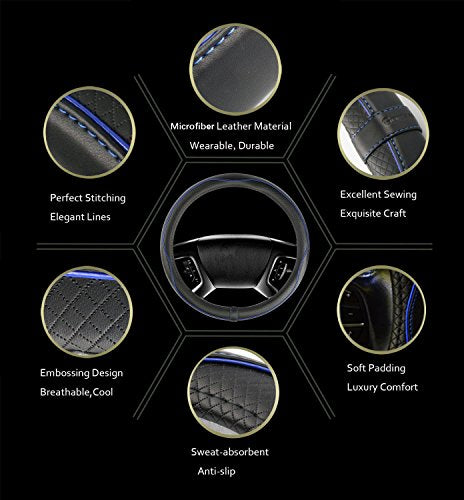 Car Steering Wheel Cover, Anti-Slip, Safety, Soft, Breathable, Heavy Duty, Thick, Full Surround, Sports Style (Black Blue) - color: Black With Blue Line