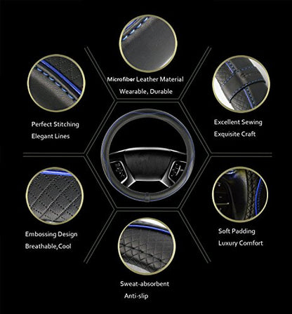Car Steering Wheel Cover, Anti-Slip, Safety, Soft, Breathable, Heavy Duty, Thick, Full Surround, Sports Style (Black Blue) - color: Black With Blue Line