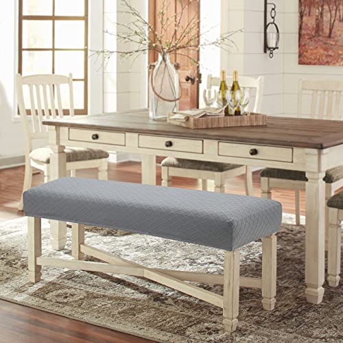 Fuloon Stretch Jacquard Dining Bench Cover - Anti-Dust Removable Bench Slipcover Washable Seat Cushion Protector for Bedroom, Kitchen, Hotel, Banquet (Light Gray) - color: Light Gray