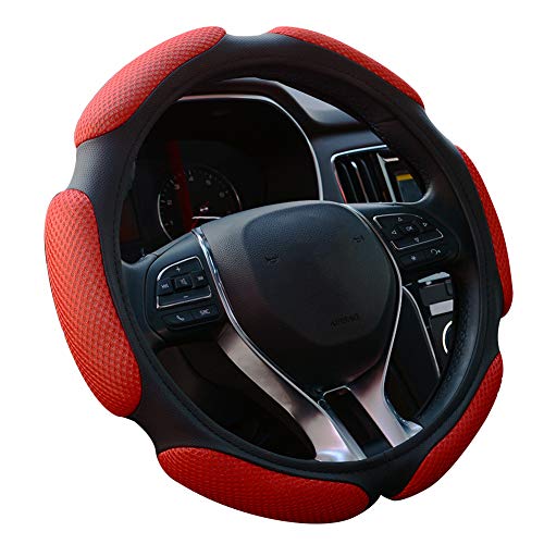 Auto Steering Wheel Cover Hand Pad Cushion Slip-on Universal Fit 15'' / 38 cm (red) - color: red