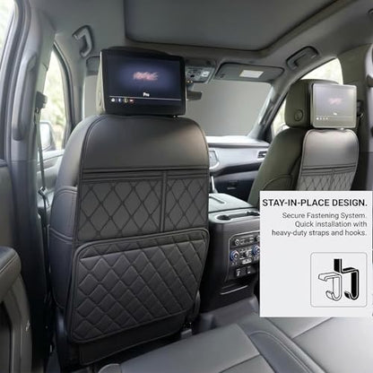 Seat Back Protector for 2021-2025 Cadillac Escalade, GMC Yukon, Chevy Tahoe & Suburban, PU Leather Kick Mats Backseat Protector with Organizer Pocket, Waterproof Rear Seat Cover - 2PCS