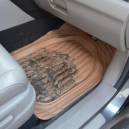 Motor Trend FlexTough Deep Dish Heavy Duty Rubber Floor Mats & Cargo Liner for Trunk All Weather (Beige) - Complete Coverage Set