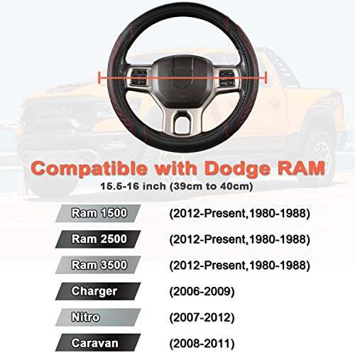 Customized Auto Car Steering Wheel Cover for Dodge RAM 1500 2500 3500, 15.5-16 inch (Diamond Quilted-Black+Red-Large Size) - color: B-Black+Red, size: Large Size (15 ½''-16'')