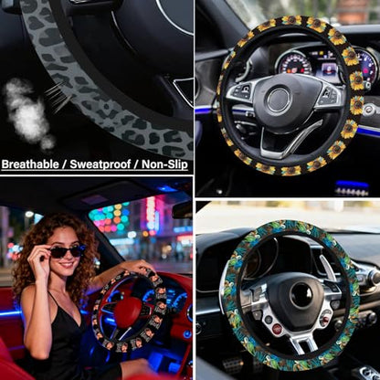 Skull Steering Wheel Cover,Non-Slip Breathable Neoprene Steering Wheel Covers,Horror Car Accessories and Car Decor,Skull Skeleton Gifts for Women,Men Universal 15 Inch Fit Auto,SUV,Truck