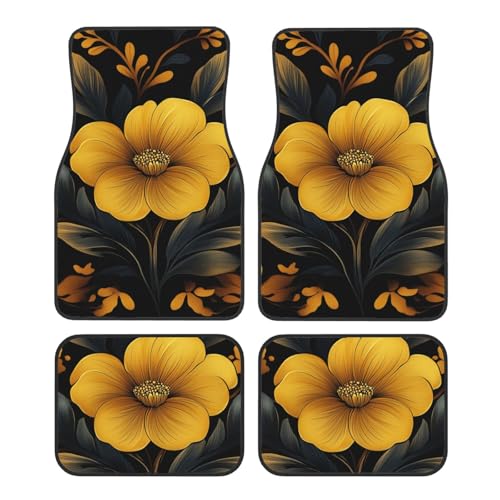 OSAM SPACE Orange Flowers Leaf Car Floor Mats Set of 4 All Weather Trunk Mat Anti-Slip Automotive Carpet Decor Rugs Universal Car Accessories - color: Orange Flowers Leaf