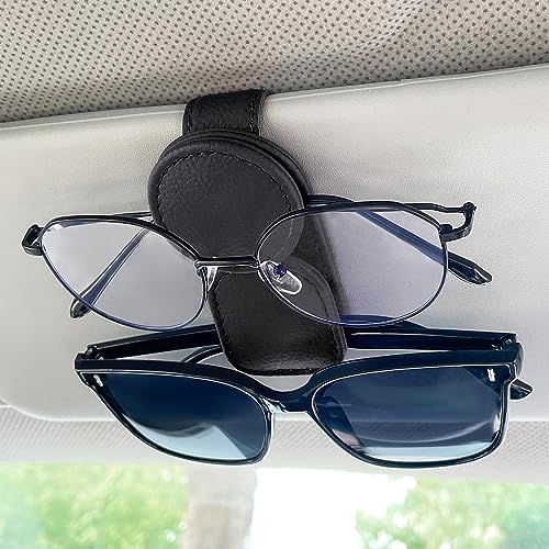 KIWEN Sunglasses Holder for Car Visor, Magnetic Leather Sunglass Eyeglass Hanger Clip for Car Sun Visor Accessories (1, Black) - color: black, size: 1 Pack