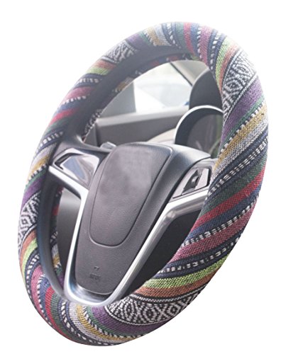 Small Ethnic Style Coarse Flax Cloth Automotive Steering Wheel Cover Anti Slip and Sweat Absorption Auto Car Wrap Cover (14''-14.25, B) - color: B, size: 14 - 14.25 inches