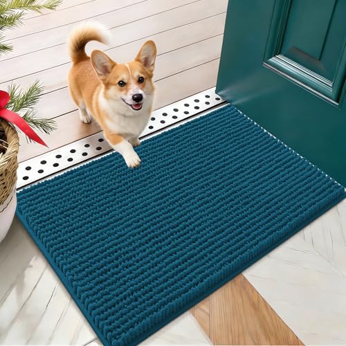 OLANLY Dog Door Mat for Muddy Paws 24x16, Ultra Absorbent Chenille Mud Doormat, Non-Slip Washable and Dirt Trapping Doormat for Indoor Entryway, Quick-Dry Indoor Pet Bed Mats for Dogs, Atlantic Blue - color: Atlantic Blue, size: 24" X 16"