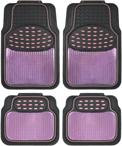 BDK 2 Tone Black & Pink Floor Mats for Cars - Metallic Top Finish Car Mats for Women & Heavy Duty Pink Car Accessories for Women - Cute Car Mats with Anti-Slip Grip Girly Mats for Cars, SUV, & Van - color: Pink/Black