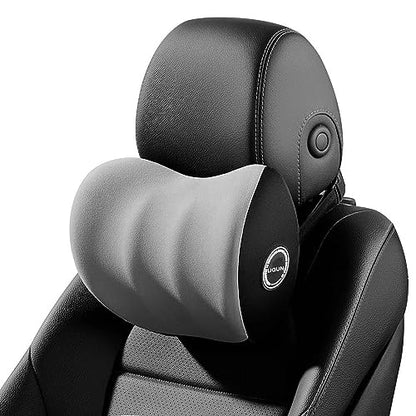 LIQUN Memory Foam Car Neck Pillow, Neck Support Pillow, Neck Support Pad Pain Relief, Adjustable Belt and Breathable Detachable, Suitable for Most Car Pillows Grey