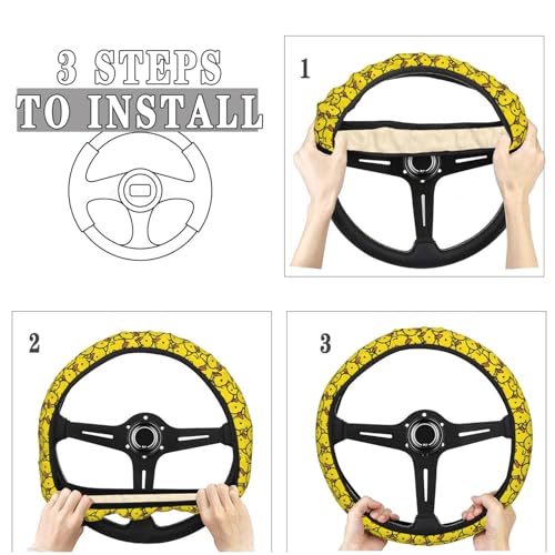 Rubber Ducky Cartoon Steering Wheel Cover for Women Men, Non-Slip Steering Wheel Protector Car Wheel Covers, Universal 15 Inch Fit for Auto, Suvs, Truck - color: Rubber Ducky Cartoon