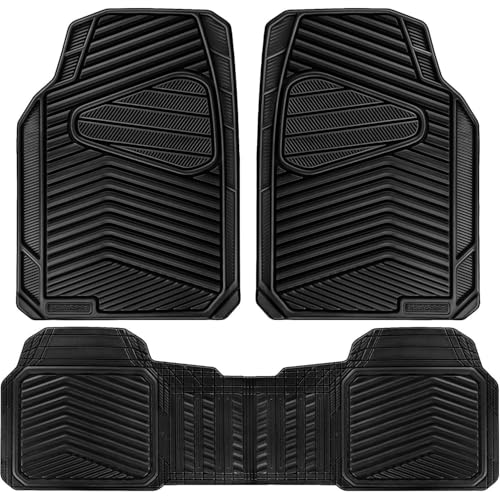CAR PASS Rubber Car Mats, Waterproof Car Floor Mats All Weather,Car Mat Full Set 3 Piece, Automotive Floor Mat Trim to Fit for Cars Sedans SUVs Trucks, Anti-Slip Easy Clean, All Black - color: All Black, size: Full Set 3 Piece