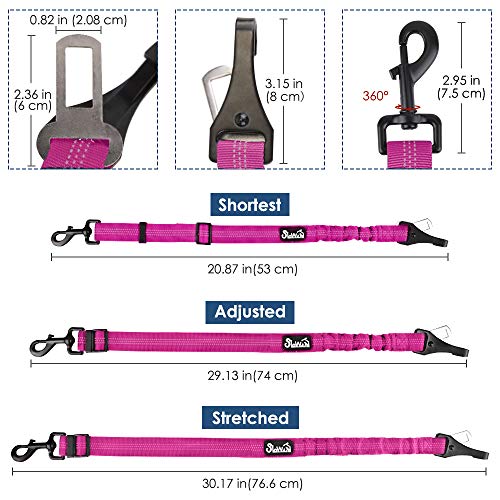 SlowTon Dog Seat Belt, Adjustable Dog Safety Belt Leash, 2 in 1 Latch Bar Attachment Dog Car Seatbelt with Elastic Nylon Bungee Buffer, Reflective Nylon Belt Tether (FU) - color: Fluorescence Pink