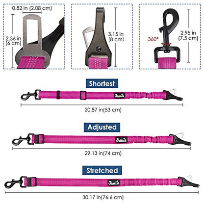 SlowTon Dog Seat Belt, Adjustable Dog Safety Belt Leash, 2 in 1 Latch Bar Attachment Dog Car Seatbelt with Elastic Nylon Bungee Buffer, Reflective Nylon Belt Tether (FU) - color: Fluorescence Pink