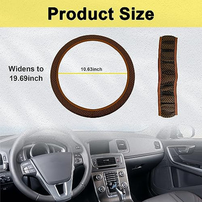 Kewucn Car Elastic Stretch Steering Wheel Cover, Soft Microfiber Breathable Ice Silk, Universal 15 Inch Anti-Slip Auto Steering Wheel Protector, Fit Car, SUV, Van, Sedan, Truck (Brown) - size: Brown