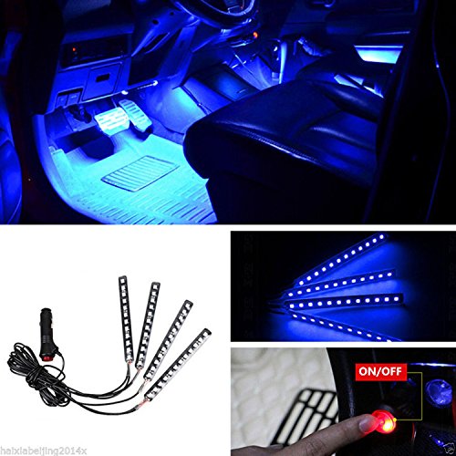Car LED Strip Light, EJ's SUPER CAR 4pcs 48 LED Car Interior Lights Under Dash Lighting Waterproof Kit,Atmosphere Neon Lights Strip for Car,DC 12V(Blue) - color: Blue(48LED Beads)