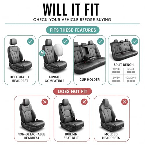 FH Group Front Set Premium Cloth Car Seat Covers for Low Back Car Seat with Removable Headrest, Universal Fit, Airbag Compatible Seat Cover for SUV, Sedan, Beige - color: Gray, style: Front Set