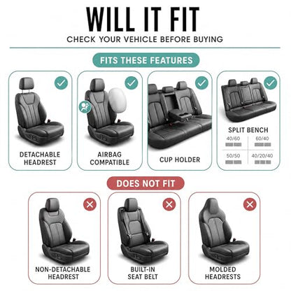 FH Group Front Set Premium Cloth Car Seat Covers for Low Back Car Seat with Removable Headrest, Universal Fit, Airbag Compatible Seat Cover for SUV, Sedan, Beige - color: Gray, style: Front Set