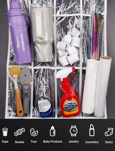 NiHome Clear 24 Pockets Door Hanging Water Bottle Organizer Compatible with 40oz Stanley Tumblers, Hanging PVC Storage Holder With Hooks for Cups, Mugs, Foldable, Large Capacity for Kitchen
