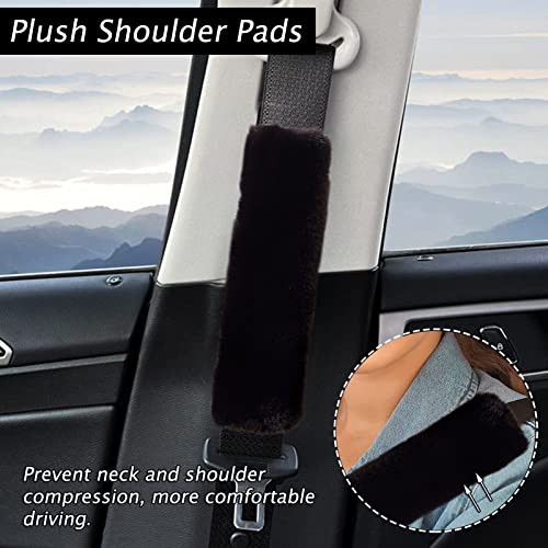 9 Pack Cute Bear Fluffy Steering Wheel Cover with Furry Gear Cover,Handbrake Cover,Seat Belt Pad,Armrest Pad,Bling Car Coaster and Fur Key Chain for Women Girls (Black) - color: Black