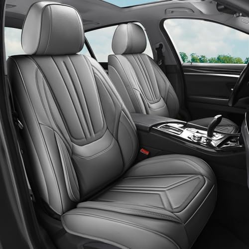 Car Seat Covers Front Seats Gray, Premium Leather Car Seat Covers, Waterproof and Breathable Seat Covers, Universal Car Seat Protector Fit for Cars, Trucks, SUVs, Pick-ups - color: Gray, size: Front Seat