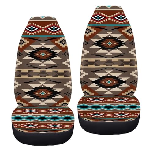 INSTANTARTS Two Front Car Seat CoversCars Seats Cover fit for Most of SUV,Sedan,Trucks Universal Bucket Seat Cover Auto Aztec Green Cover - color: Aztec Brown