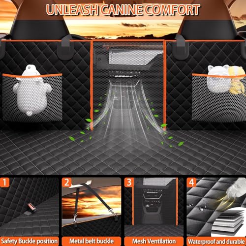 Back Seat Extender for Dogs - Large Space, Waterproof Dog Car Seat Cover for Back Seat with Hard Bottom Holds 420lbs, Upgraded Material Waterproof Pet Car Bed Dog Hammock for Car, SUV,Truck