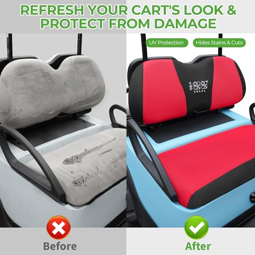 10L0L Golf Cart Seat Covers, Super Comfort Cooler Than Vinyl Seat Cover, Front and Rear Seat Cover for Yamaha EZGO Club Car, No Drilling Breathable Mesh Bench Seat Blanket, Machine Washable - color: Red + Black, style: Front Seat - For Yamaha & Club Car P