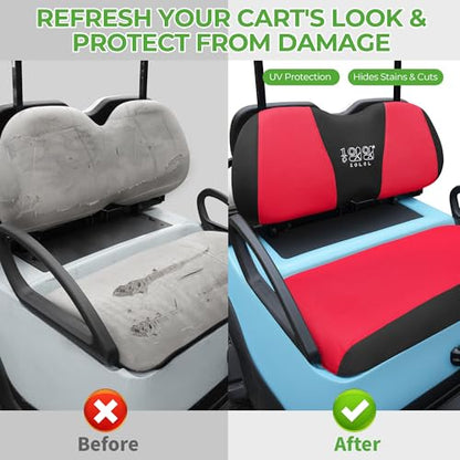 10L0L Golf Cart Seat Covers, Super Comfort Cooler Than Vinyl Seat Cover, Front and Rear Seat Cover for Yamaha EZGO Club Car, No Drilling Breathable Mesh Bench Seat Blanket, Machine Washable - color: Red + Black, style: Front Seat - For Yamaha & Club Car P