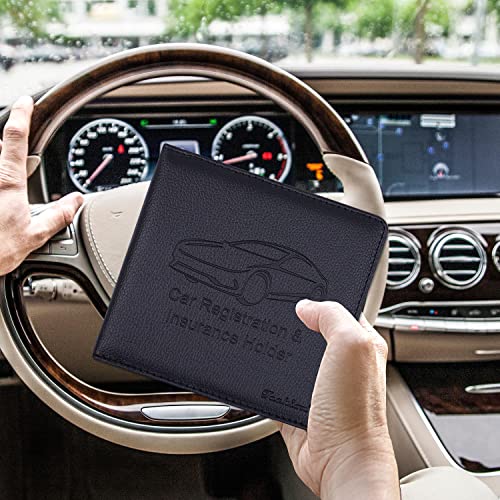 Car Insurance and Registration Holder, 5.5 x 5 Inch PU Leather Vehicle Glove Box Organizer Wallet Case for Insurance Card, Driver License, Paperwork - Black - color: Black