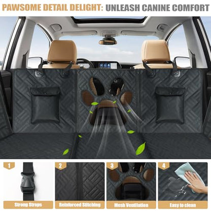 RYVON Dog Car Seat Cover for Back seat Waterproof Dog Hammock with Mesh Window Dog Car Seat Cover Hard Bottom Holds 440lbs Folds to accommodate Passenger