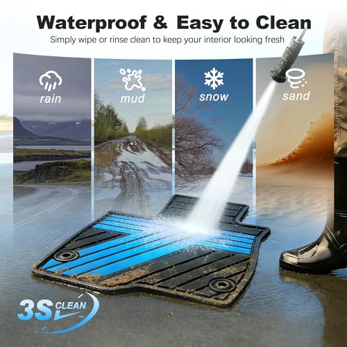 All Weather Floor Mats Custom Fit for Mazda CX-5 2017-2025 Waterproof Heavy Duty Anti-Slip Car Mats, 1st & 2nd Row Black & Blue - color: Blue