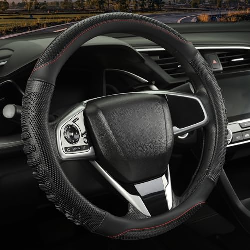 3D Steering Wheel Cover Great Grip with 3D Honeycomb Hole, Anti-Slip Sporty Design, Universal 15 inch(All Black) - color: All Black, size: Round-Middle[14.5''-15'']