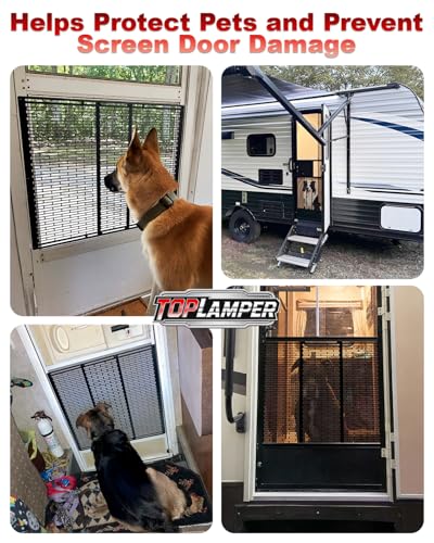 RV Screen Door Protector Heavy Duty Camper Screen Door Guard w/Screw Mount Powder-Coated Pet-Resistant Mesh Prevents Dogs Scratching, Screen Protector for RV Entry Doors (Patent Design)