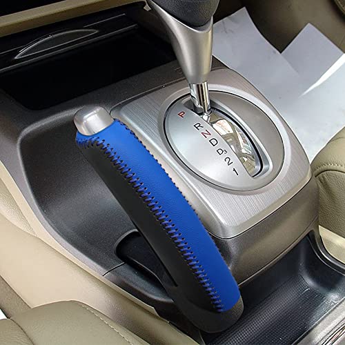 Compatible with Black Blue Genuine Leather Hand-Stitched Handbrake Protector Cover Interior Accessories Protective Decoration for Honda Civic 2006 2007 2008 2009 2010 2011 Blue Stitches - color: Black Blue Leather