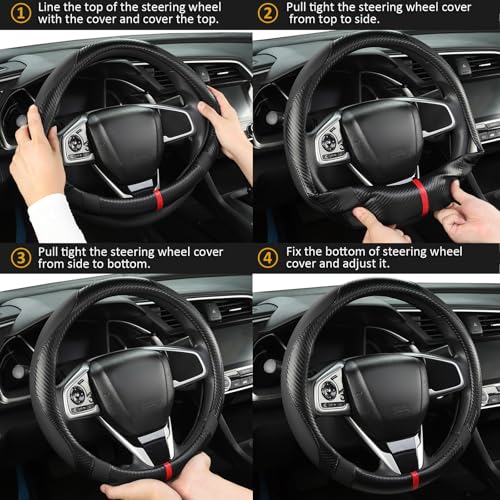 Microfiber Leather Car Steering Wheel Cover for Kia,14.5-15 inch (Black+Red Line-Standrad Size) - color: D-Black+Red Line