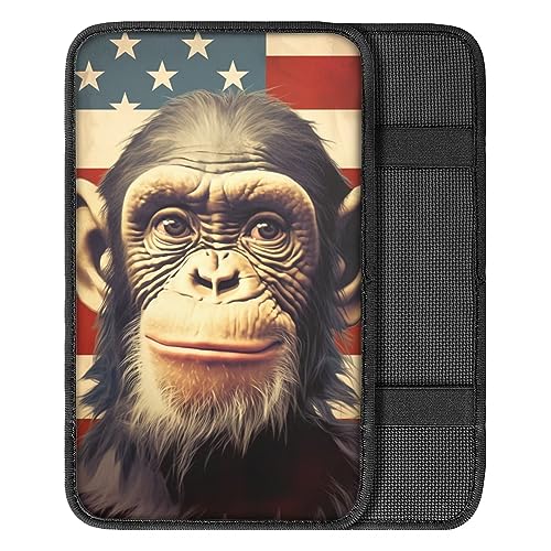 Car Center Console Pad, Universal Waterproof Car Armrest Seat Box Cover, Car Interior Accessories for Most Vehicle SUV Truck Vintage American Flag Monkey Car Armrest Pad - color: vintage american flag monkey
