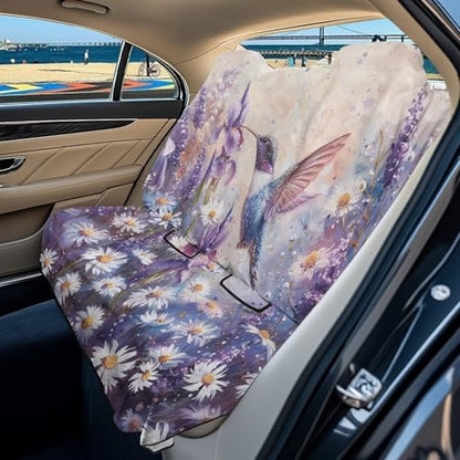 Hummingbird Daisy Lavender Print Back Seat Cover for Car Trucks Van SUV, Waterproof Rear Bench Towel Seat Covers for Dogs Kids, Non-Slip Auto Backseat Protector, Machine Washable - color: Hummingbird Daisy Lavender