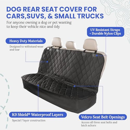 4Knines Back Seat Pet Cover for Dogs w/o Hammock – 54" Wide, Waterproof Car Seat Cover, Non-Slip, Heavy-Duty – Fits Cars, SUVs, Small Trucks – 2 Seat Belt & Latch Access – Back Seat Protector (Black) - color: Black