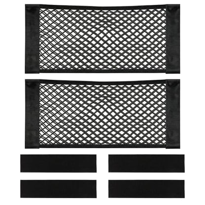2 Pcs Universal Mesh Storage Pocket Bag, 9.8" x 23.6" Elastic Cargo Net Organizer with Hook & Loop Tape for Car SUV RV Camper and Home, High Capacity Wall Sticker Pouch for Trunk and Travel Storage