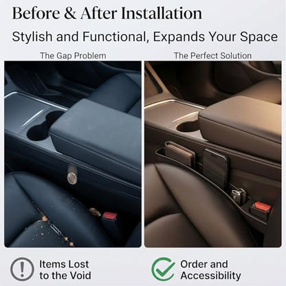 Seat Gap Filler for Tesla Model Y & Model 3 Premium 2020-2026, TPE Seat Gap Organizer with Storage, 2 Pack, Not for RWD Performance Sport Seats