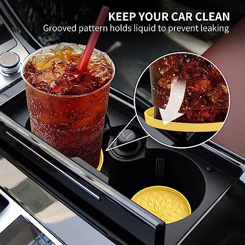 Car Coasters for Cup Holders [4 Pack] - 2.75In Silicone Auto Mug Mats - Universal Non-Slip Recessed Car Interior AccessoriesYellow - color: 4 Pack-yellow