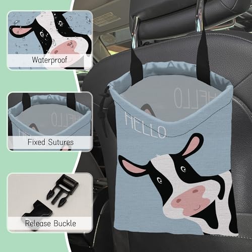 Cute Cow Car Garbage Bag,Waterproof Small Car Trash Bag Hanging Back of Seat,Drawstring Hanging Car Trash Bag with Adjustable Buckle for Car Accessories - color: Cute Cow